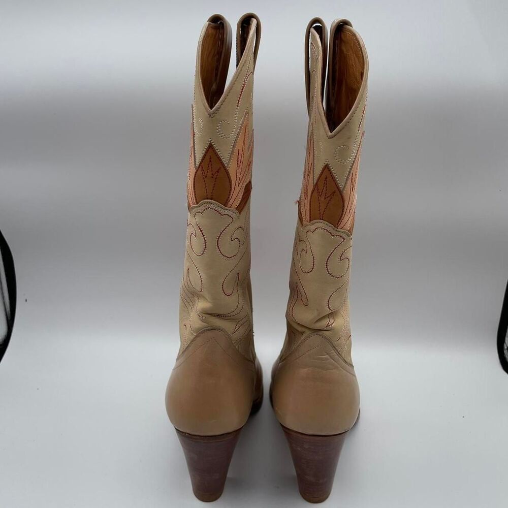 Dan Post Women's 7M Tan Heeled Cowboy Boots Vintage Cowgirl Boho Western Indie - Picture 4 of 8